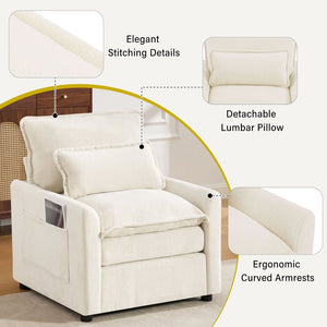 English Elm Modern Plush Faux Fur Armchair with Pocket Spring Cushion and Built-in Storage Pockets Beige N719P433668A
