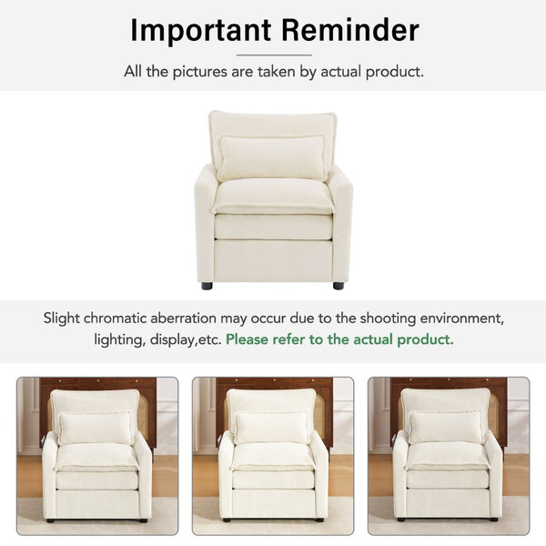 English Elm Modern Plush Faux Fur Armchair with Pocket Spring Cushion and Built-in Storage Pockets Beige N719P433668A