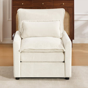 English Elm Modern Plush Faux Fur Armchair with Pocket Spring Cushion and Built-in Storage Pockets Beige N719P433668A