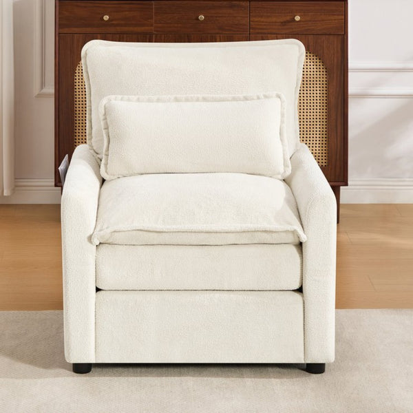 English Elm Modern Plush Faux Fur Armchair with Pocket Spring Cushion and Built-in Storage Pockets Beige N719P433668A