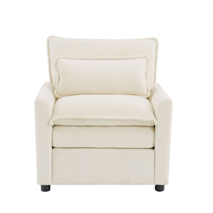 English Elm Modern Plush Faux Fur Armchair with Pocket Spring Cushion and Built-in Storage Pockets Beige N719P433668A