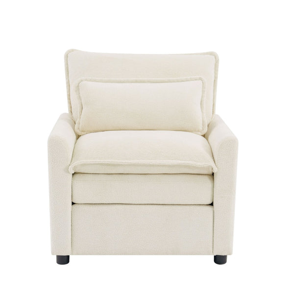 English Elm Modern Plush Faux Fur Armchair with Pocket Spring Cushion and Built-in Storage Pockets Beige N719P433668A