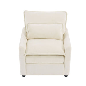 English Elm Modern Plush Faux Fur Armchair with Pocket Spring Cushion and Built-in Storage Pockets Beige N719P433668A