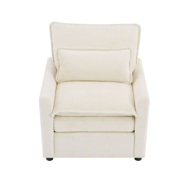 English Elm Modern Plush Faux Fur Armchair with Pocket Spring Cushion and Built-in Storage Pockets Beige N719P433668A
