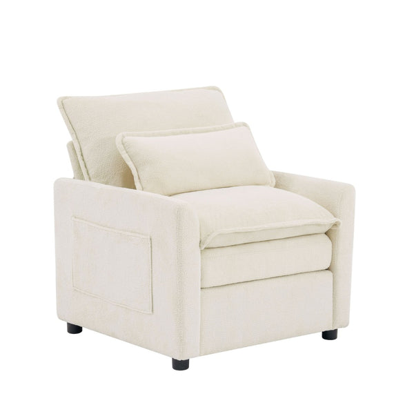 English Elm Modern Plush Faux Fur Armchair with Pocket Spring Cushion and Built-in Storage Pockets Beige N719P433668A
