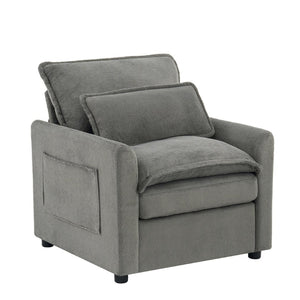 English Elm Modern Plush Faux Fur Armchair with Pocket Spring Cushion and Built-in Storage Pockets Grey N719P433668E