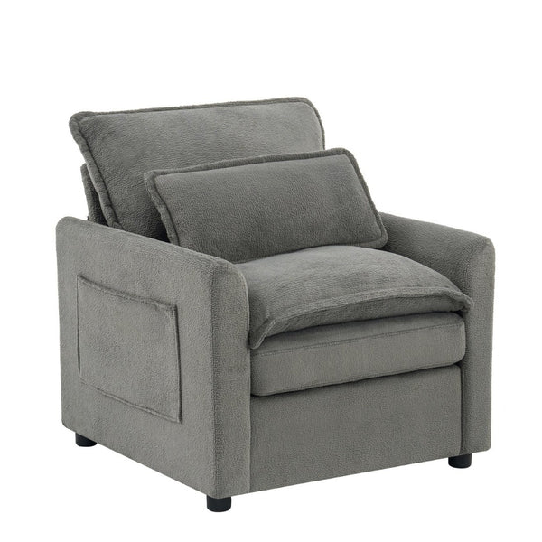 English Elm Modern Plush Faux Fur Armchair with Pocket Spring Cushion and Built-in Storage Pockets Grey N719P433668E