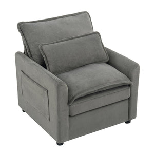 English Elm Modern Plush Faux Fur Armchair with Pocket Spring Cushion and Built-in Storage Pockets Grey N719P433668E