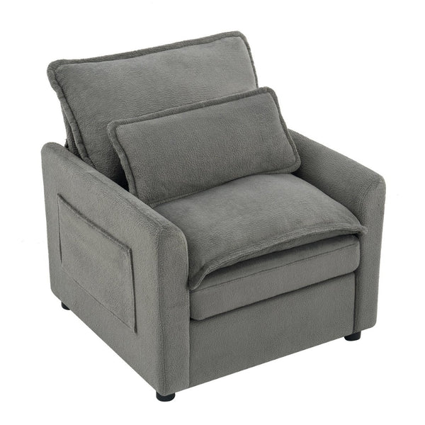 English Elm Modern Plush Faux Fur Armchair with Pocket Spring Cushion and Built-in Storage Pockets Grey N719P433668E
