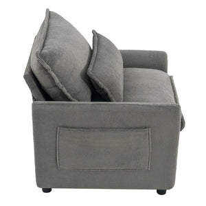 English Elm Modern Plush Faux Fur Armchair with Pocket Spring Cushion and Built-in Storage Pockets Grey N719P433668E