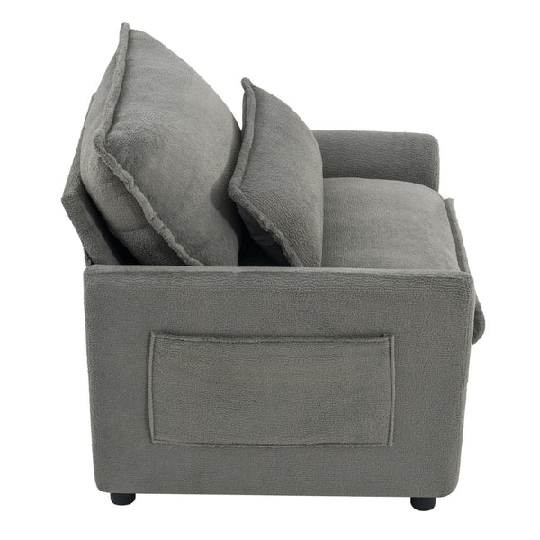 English Elm Modern Plush Faux Fur Armchair with Pocket Spring Cushion and Built-in Storage Pockets Grey N719P433668E