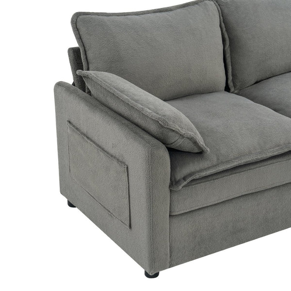 English Elm Modern Plush Faux Fur Armchair with Pocket Spring Cushion and Built-in Storage Pockets Grey N719P433668E