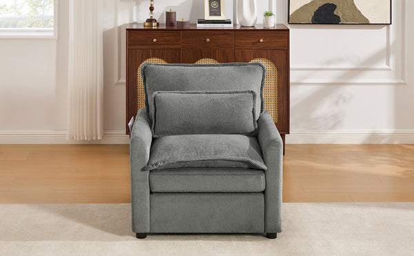 English Elm Modern Plush Faux Fur Armchair with Pocket Spring Cushion and Built-in Storage Pockets Grey N719P433668E