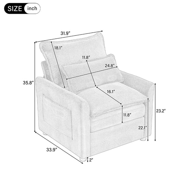 English Elm Modern Plush Faux Fur Armchair with Pocket Spring Cushion and Built-in Storage Pockets Grey N719P433668E