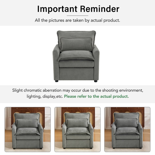 English Elm Modern Plush Faux Fur Armchair with Pocket Spring Cushion and Built-in Storage Pockets Grey N719P433668E
