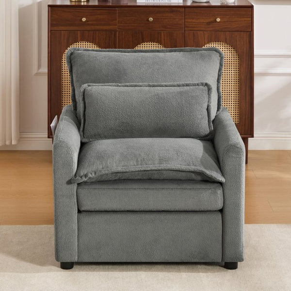 English Elm Modern Plush Faux Fur Armchair with Pocket Spring Cushion and Built-in Storage Pockets Grey N719P433668E