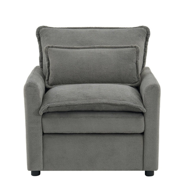 English Elm Modern Plush Faux Fur Armchair with Pocket Spring Cushion and Built-in Storage Pockets Grey N719P433668E