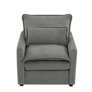 English Elm Modern Plush Faux Fur Armchair with Pocket Spring Cushion and Built-in Storage Pockets Grey N719P433668E