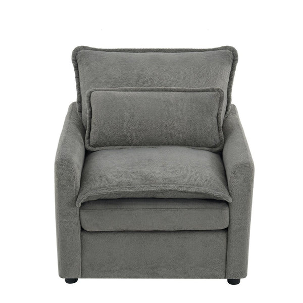 English Elm Modern Plush Faux Fur Armchair with Pocket Spring Cushion and Built-in Storage Pockets Grey N719P433668E
