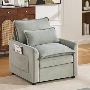 English Elm Modern Plush Faux Fur Armchair with Pocket Spring Cushion and Built-in Storage Pockets Green N719P433668F