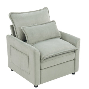 English Elm Modern Plush Faux Fur Armchair with Pocket Spring Cushion and Built-in Storage Pockets Green N719P433668F