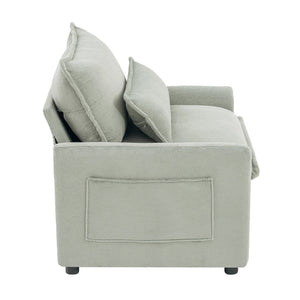 English Elm Modern Plush Faux Fur Armchair with Pocket Spring Cushion and Built-in Storage Pockets Green N719P433668F