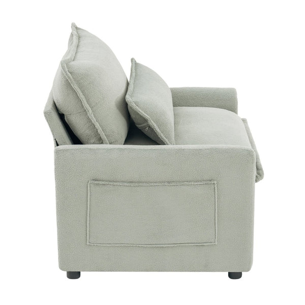English Elm Modern Plush Faux Fur Armchair with Pocket Spring Cushion and Built-in Storage Pockets Green N719P433668F