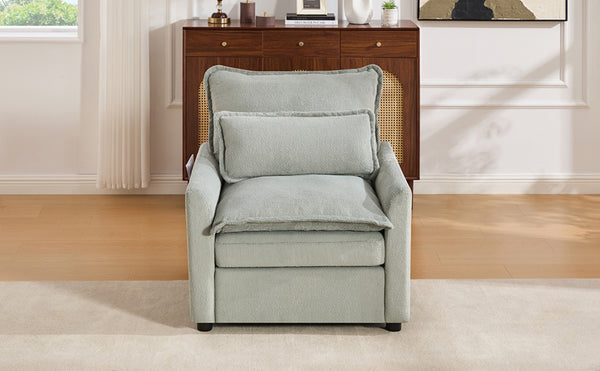 English Elm Modern Plush Faux Fur Armchair with Pocket Spring Cushion and Built-in Storage Pockets Green N719P433668F