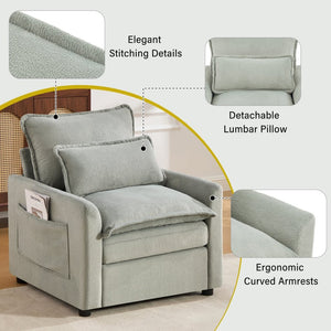 English Elm Modern Plush Faux Fur Armchair with Pocket Spring Cushion and Built-in Storage Pockets Green N719P433668F