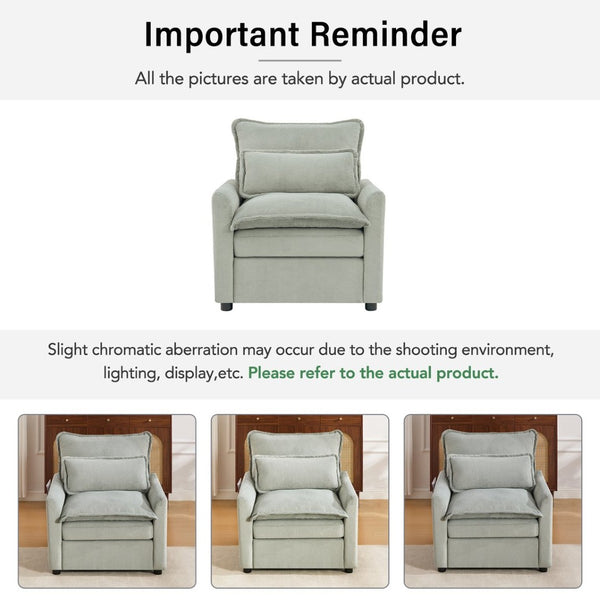 English Elm Modern Plush Faux Fur Armchair with Pocket Spring Cushion and Built-in Storage Pockets Green N719P433668F
