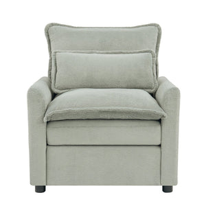 English Elm Modern Plush Faux Fur Armchair with Pocket Spring Cushion and Built-in Storage Pockets Green N719P433668F