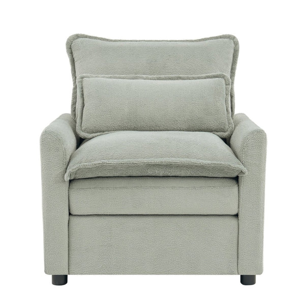 English Elm Modern Plush Faux Fur Armchair with Pocket Spring Cushion and Built-in Storage Pockets Green N719P433668F