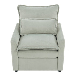 English Elm Modern Plush Faux Fur Armchair with Pocket Spring Cushion and Built-in Storage Pockets Green N719P433668F