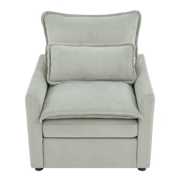 English Elm Modern Plush Faux Fur Armchair with Pocket Spring Cushion and Built-in Storage Pockets Green N719P433668F