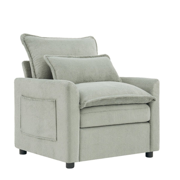 English Elm Modern Plush Faux Fur Armchair with Pocket Spring Cushion and Built-in Storage Pockets Green N719P433668F