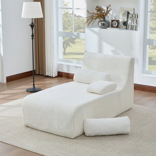 English Elm Modern Corduroy Chaise Sofa Deep Lounge Seat Modular Design for Apartment Living Beige N719P466595A