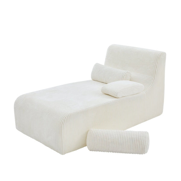 English Elm Modern Corduroy Chaise Sofa Deep Lounge Seat Modular Design for Apartment Living Beige N719P466595A