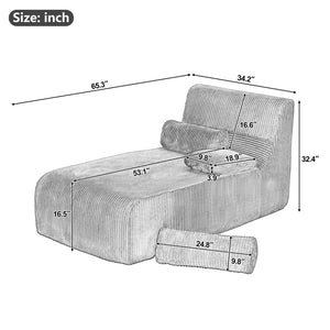 English Elm Modern Corduroy Chaise Sofa Deep Lounge Seat Modular Design for Apartment Living Blue N719P466595C