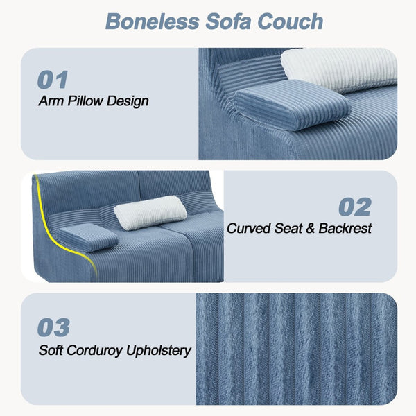 English Elm Modern Corduroy Chaise Sofa Deep Lounge Seat Modular Design for Apartment Living Blue N719P466595C