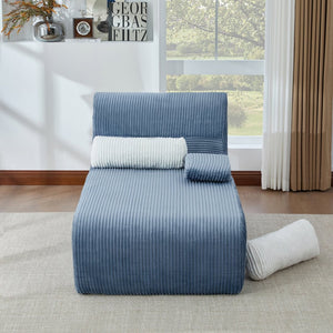 English Elm Modern Corduroy Chaise Sofa Deep Lounge Seat Modular Design for Apartment Living Blue N719P466595C