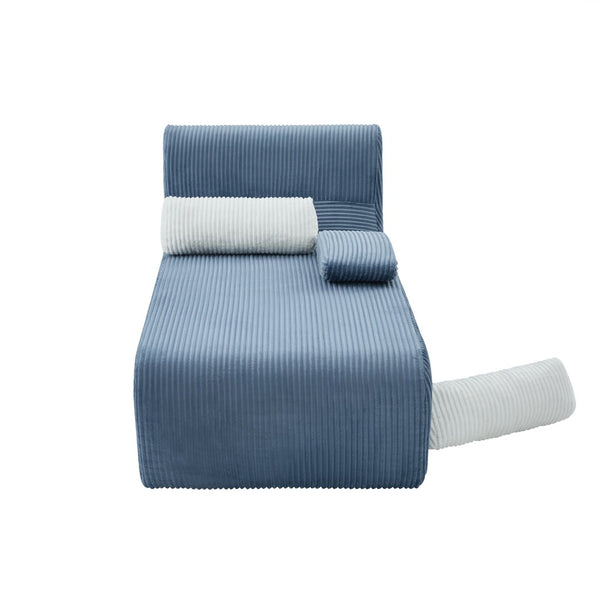 English Elm Modern Corduroy Chaise Sofa Deep Lounge Seat Modular Design for Apartment Living Blue N719P466595C