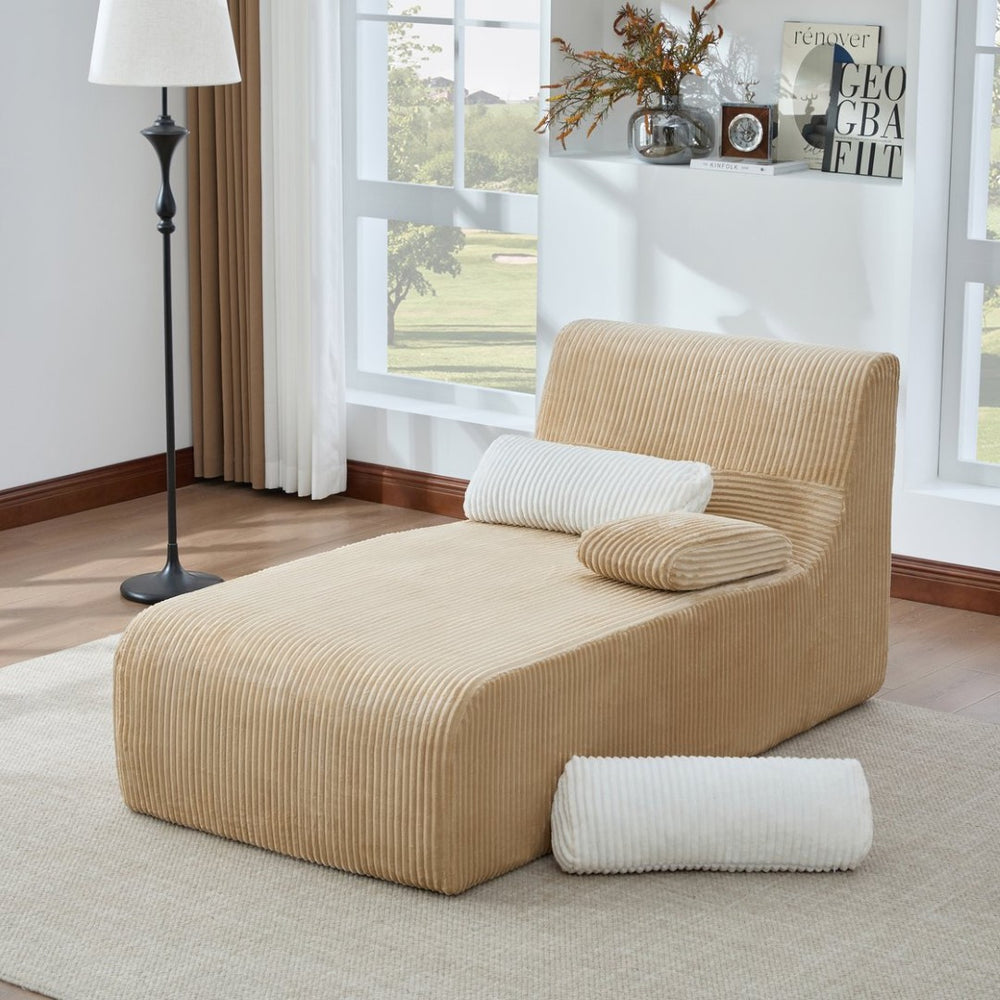 English Elm Modern Corduroy Chaise Sofa Deep Lounge Seat Modular Design for Apartment Living Coffee N719P466595D