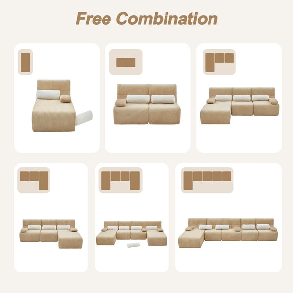 English Elm Modern Corduroy Chaise Sofa Deep Lounge Seat Modular Design for Apartment Living Coffee N719P466595D