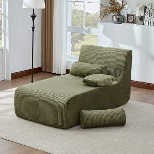 English Elm Modern Corduroy Chaise Sofa Deep Lounge Seat Modular Design for Apartment Living Green N719P466595F