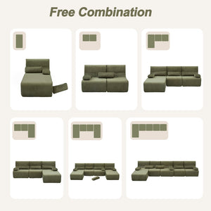 English Elm Modern Corduroy Chaise Sofa Deep Lounge Seat Modular Design for Apartment Living Green N719P466595F