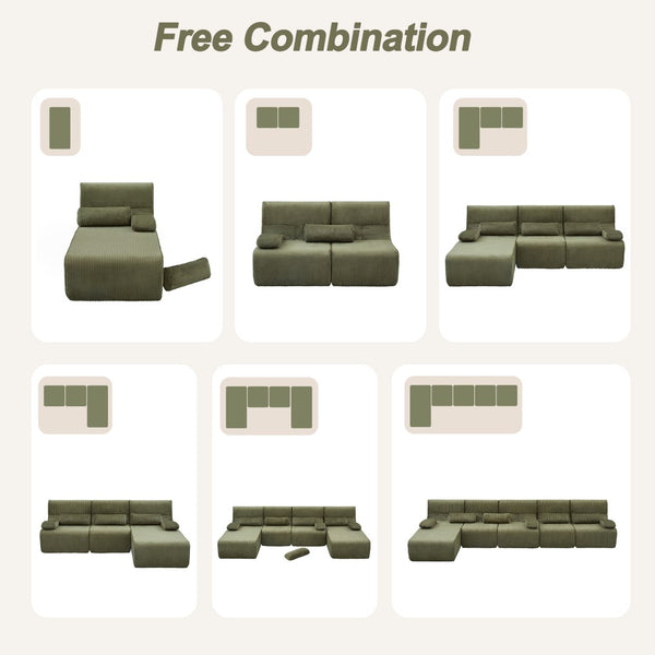 English Elm Modern Corduroy Chaise Sofa Deep Lounge Seat Modular Design for Apartment Living Green N719P466595F