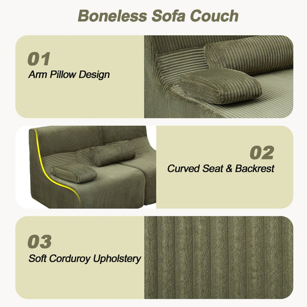 English Elm Modern Corduroy Chaise Sofa Deep Lounge Seat Modular Design for Apartment Living Green N719P466595F