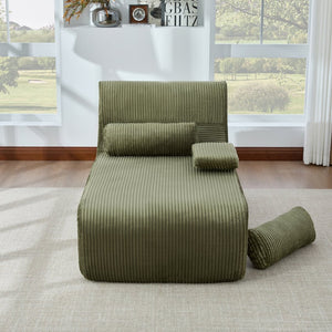 English Elm Modern Corduroy Chaise Sofa Deep Lounge Seat Modular Design for Apartment Living Green N719P466595F
