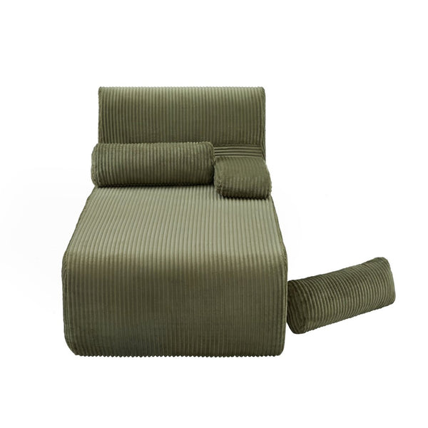 English Elm Modern Corduroy Chaise Sofa Deep Lounge Seat Modular Design for Apartment Living Green N719P466595F