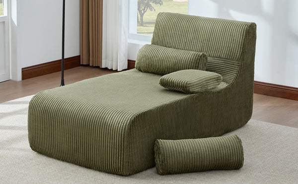 English Elm Modern Corduroy Chaise Sofa Deep Lounge Seat Modular Design for Apartment Living Green N719P466595F
